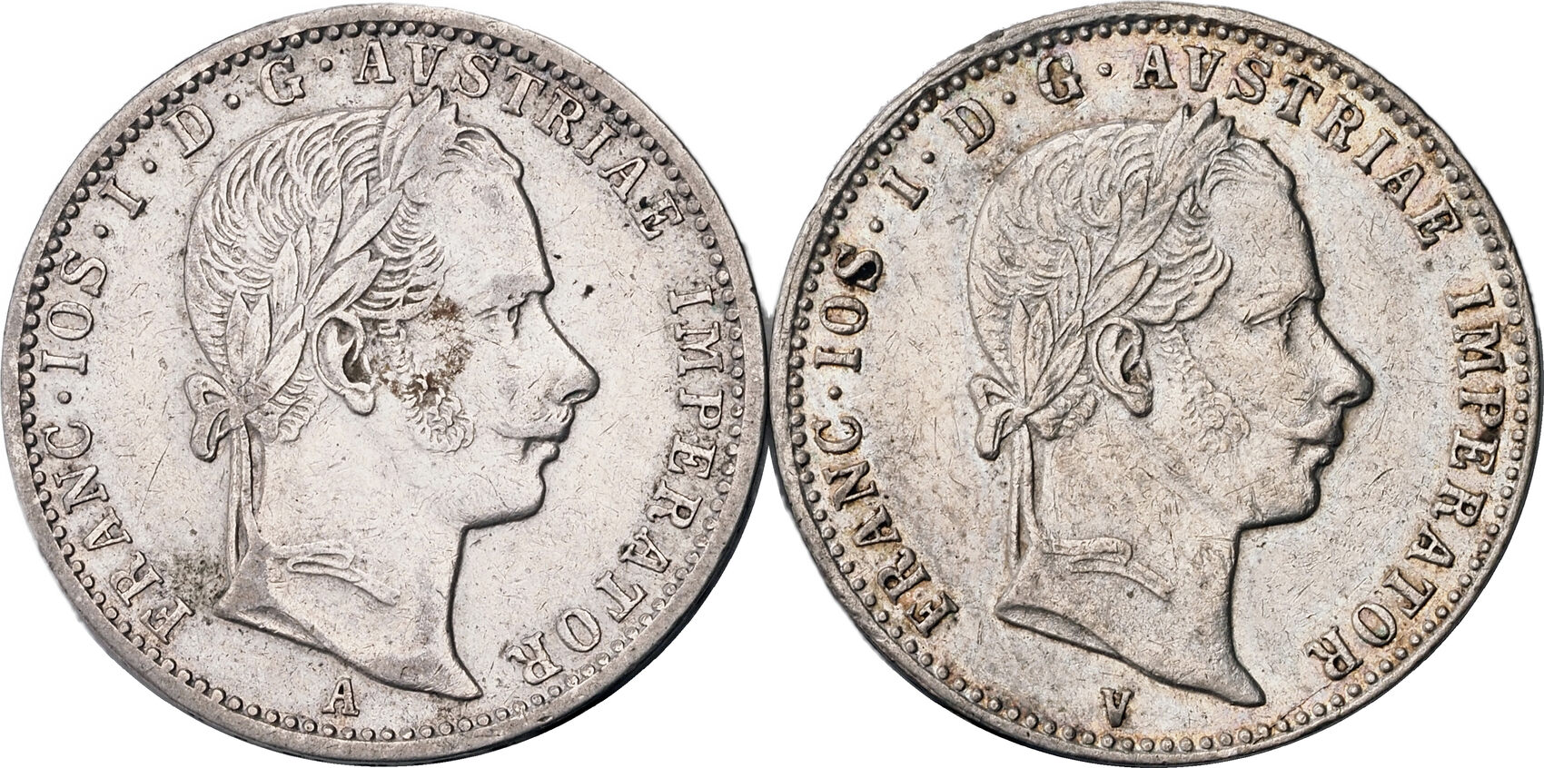 AUSTRIA 1/4 Florin (2pcs) 1860-A/V Francis Joseph I. Vienna & Venice. About  XF | MA-Shops
