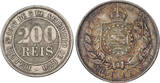 BRAZIL 200 & 2000 Reis (2pcs) 1889 VF, VF-aXF