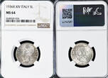 Italy 1936 R Victor Emmanuel III. Silver 5 Lire Coin. NGC MS64