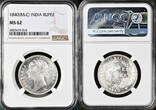 India British 1840 India (British), Queen Victoria. Silver Rupee Coin. NGC MS 62