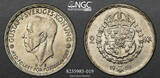 1950 TS Kingdom of Sweden, Gustaf V. Silver 2 Kronor Coin. NGC MS 62