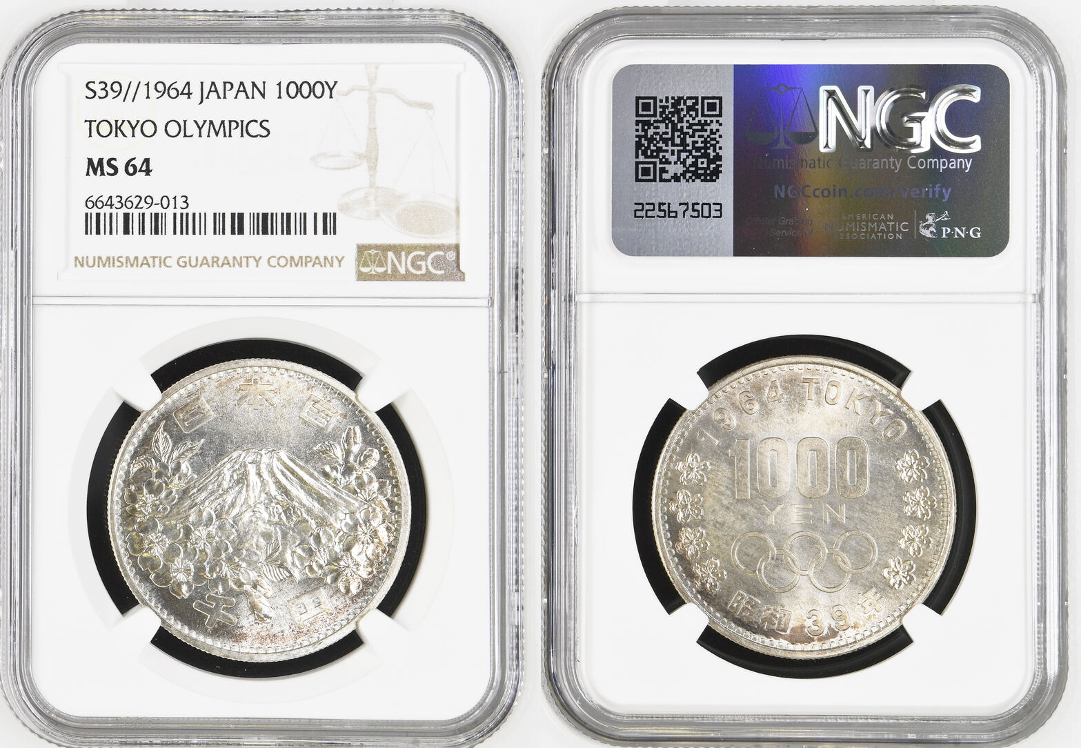 JAPAN 1000 Yen 1964 (YR39) Tokio Olympics / Mount Fuji. NGC MS 64