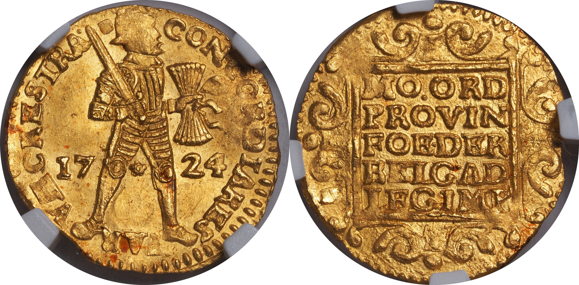 NETHERLANDS 1724 Gold Knight Ducat Akerendam Shipwreck Coin. NGC