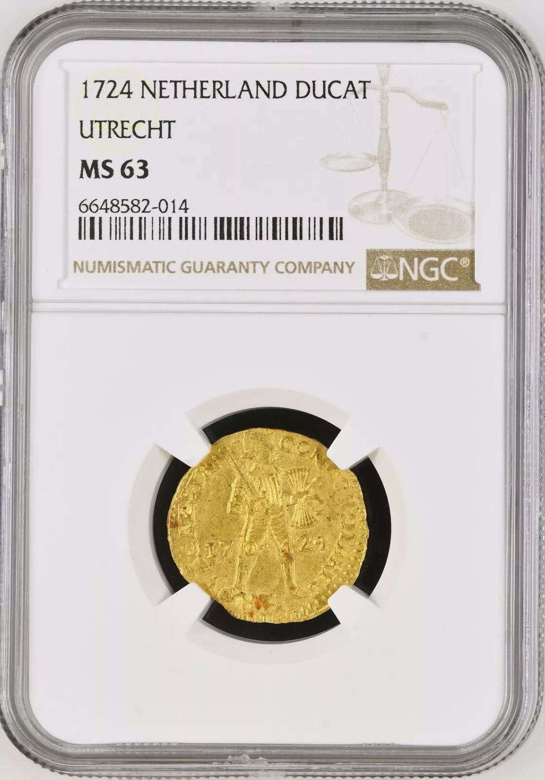 NETHERLANDS 1724 Gold Knight Ducat Akerendam Shipwreck Coin. NGC