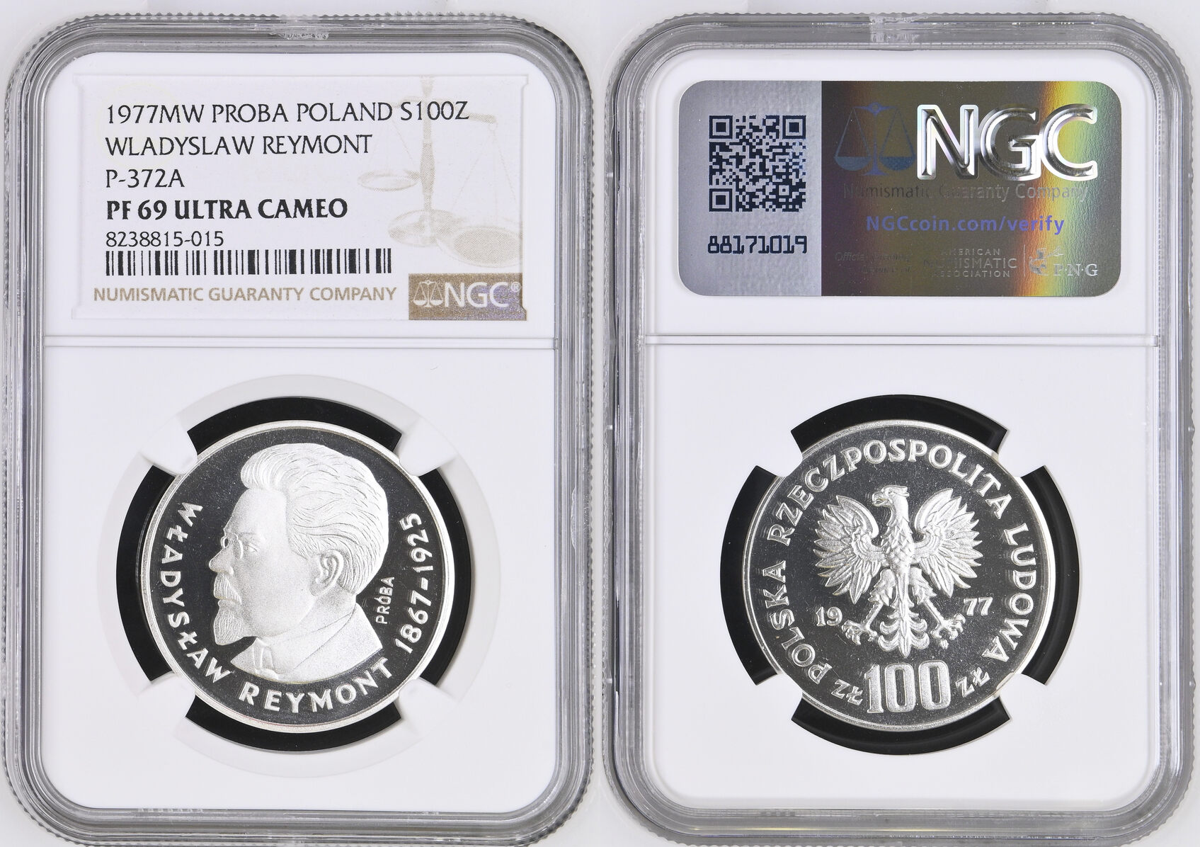 POLAND 20 Zlotych 1977 Trial Strike Proof Silver 100 Zlotych