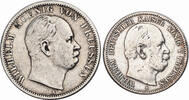 PRUSSIA Thaler + 2 Mark (2pcs) 1867/1876 Wilhelm I. F-aVF