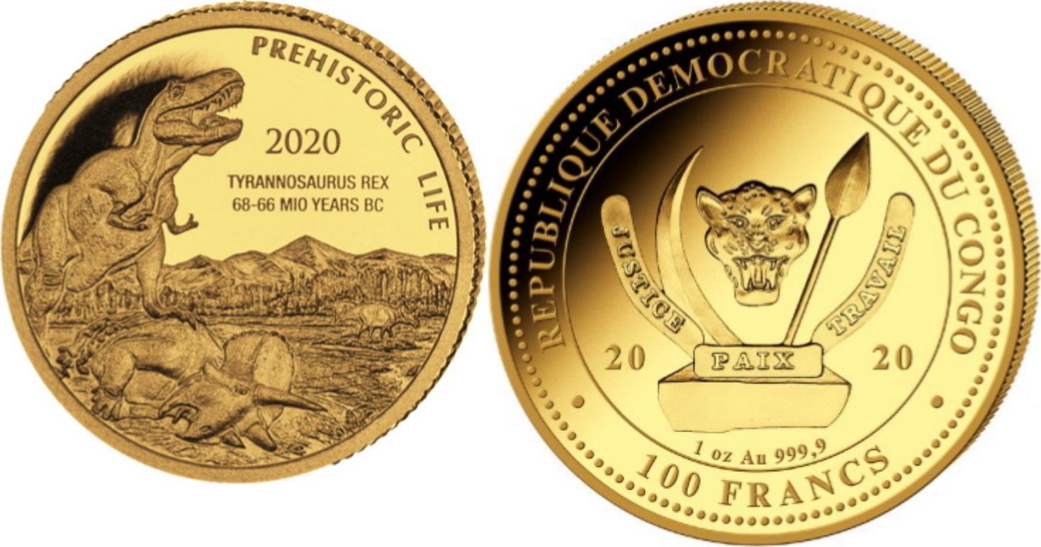 Kongo 100 Francs 2020 Prehistoric Life T Rex First Issue Goldcoin