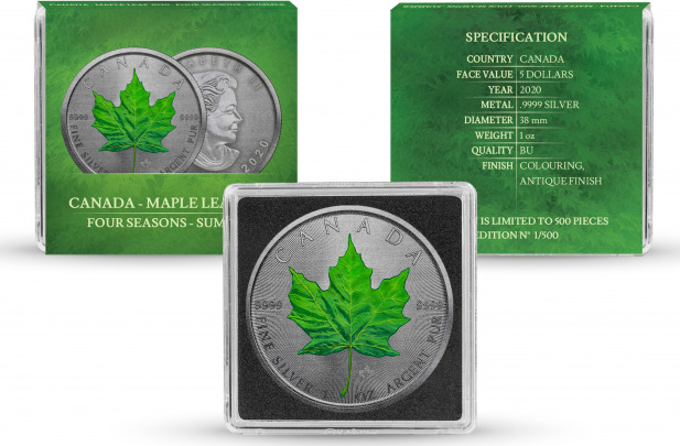 Colorized Series! 2020 Canada Maple Leaf 4 Seasons Green 1 Ounce Silver