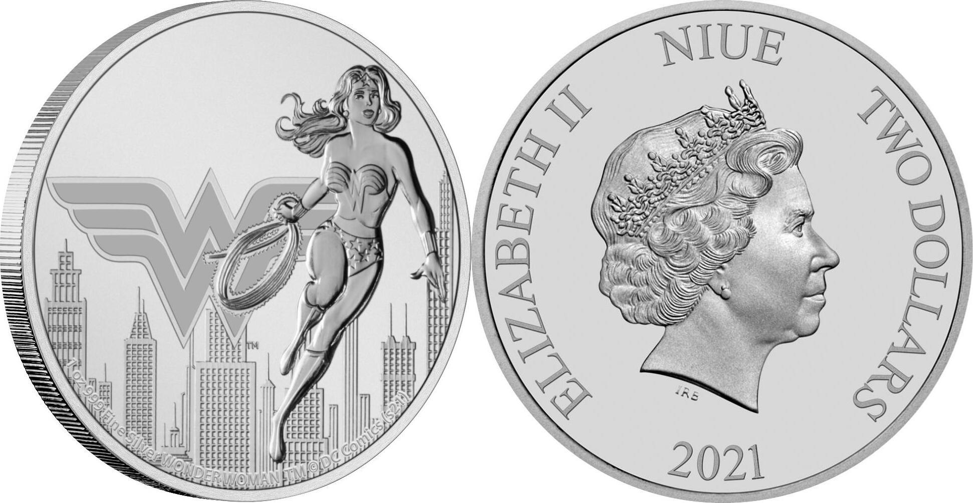 インポート・海外人気ブランド Niue BU Silvercoin oz 1 Comics™ DC Woman™ Wonder 2021 Dollar 貨幣