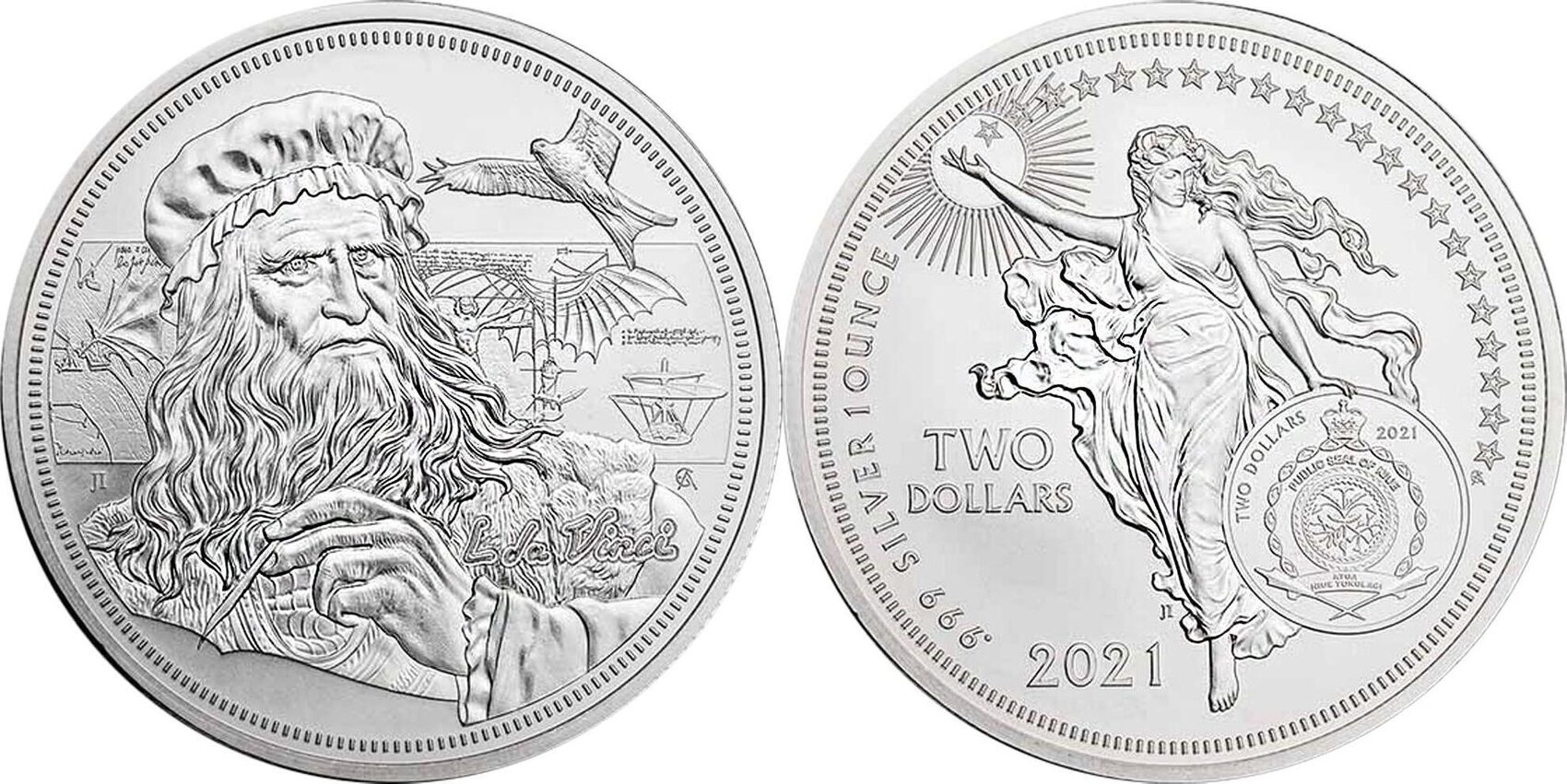 Niue 2 Dollar 2021 Icons of Inspiration Leonardo da Vinci 1 oz