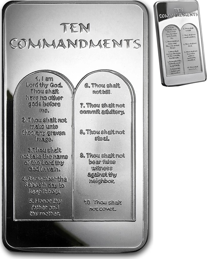 USA 1 oz Silver Ingot 10 Ten Commandments Jesus Religion Polished Plate ...