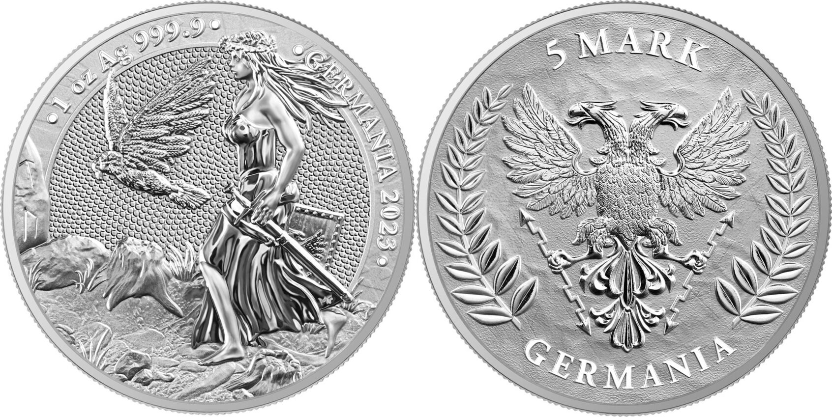 Germania Mint Germania 2023 1 oz 999 silver fine silver 5 marks with certificate Brilliant Uncirculated