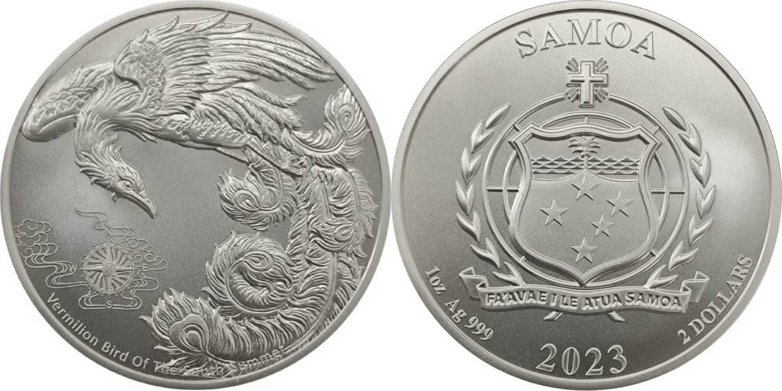 2 Dollar 2023 Vermilion Bird Silver Coin 1 oz Samoa Four Guardians 