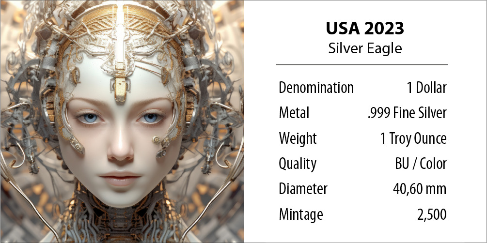 2023 米国　イーグル銀貨×AIシリーズ　サイバーウーマン　１オンス銀貨カラー 2023 米国 イーグル銀貨×AIシリーズ サイバーウーマン 1オンス