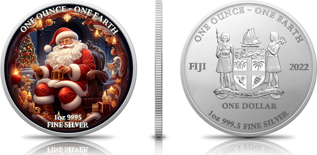 Fidschi Fiji Earth Christmas Santa Claus 1 oz 2022 Silver Coin 999