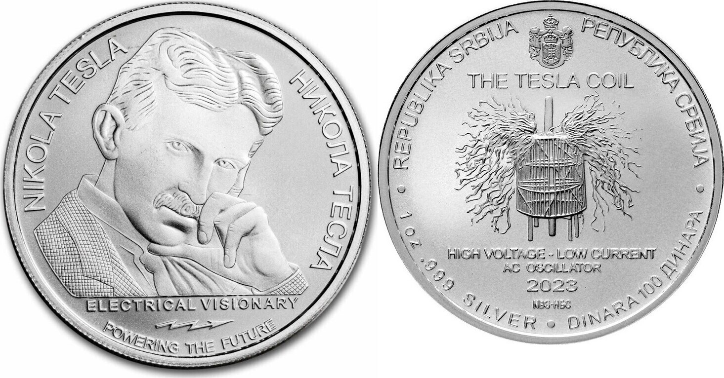 Serbien 2023 Nikola Tesla 1 oz Serbia Coil Silver 999 Coin BU