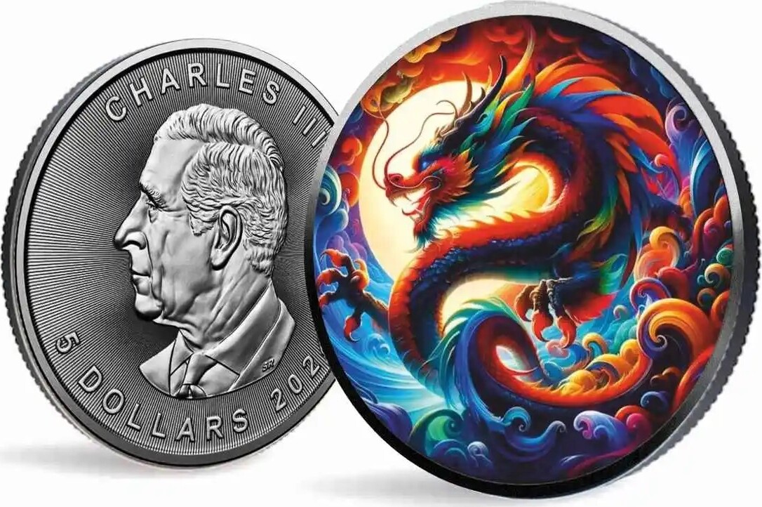 Kanada 2024 Maple Leaf Dragon of Luck Silver Coin 1 oz 999 Color Dragon ...