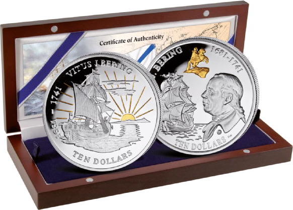 Jungferninseln 2 x 10 $ 2011 British Virgin Islands Vitus Bering 2 Coin  Silver Proof Set Gilded with Box Coa | MA-Shops