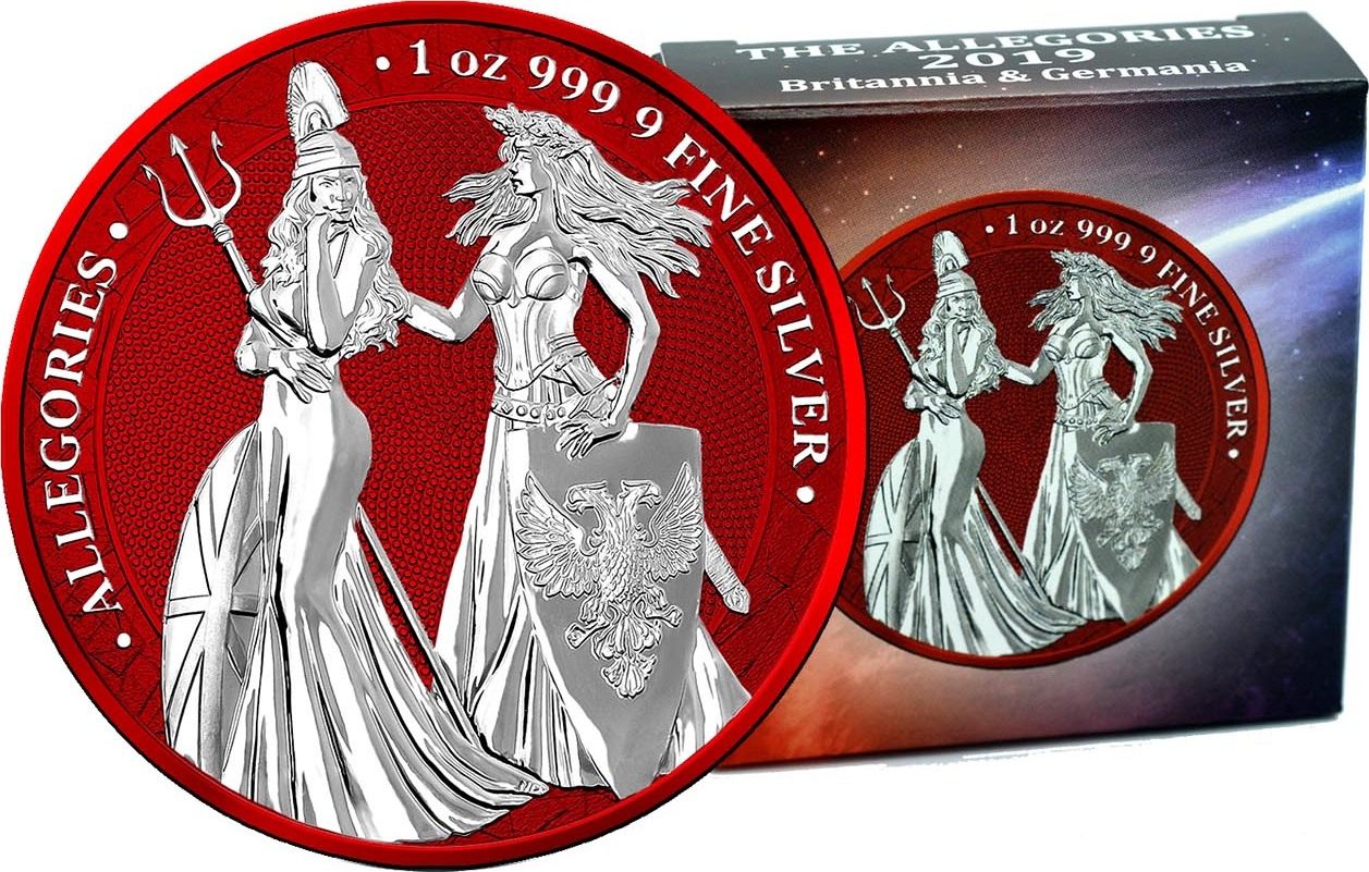 Deutschland 5 Mark 2019 Germania Mint Space Red The Allegories Britannia &  Germania 1 oz 999 Silver Coin Brilliant Uncirculated | MA-Shops