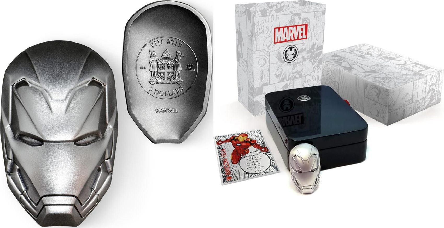 2019 2 OZ Antiqued Pure Silver Coin IRON MAN MASK Fiji MARVEL ICON SERIES