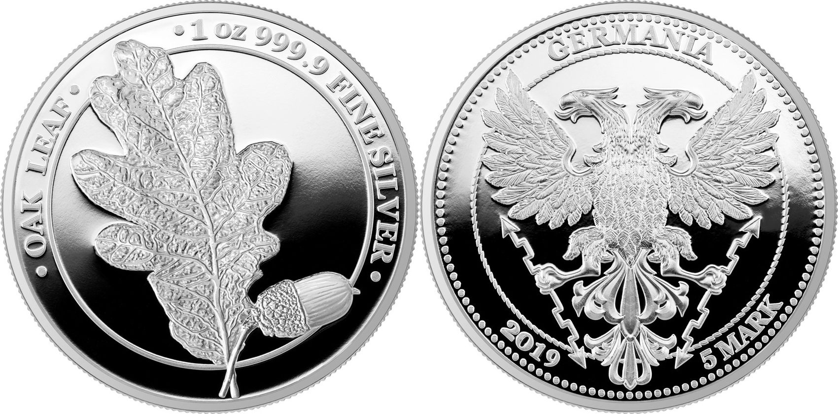 Deutschland 5 Mark 2019 Germania Mint Oak Leaf 1 oz 999 Silver with Box &  Certificate Proof | MA-Shops