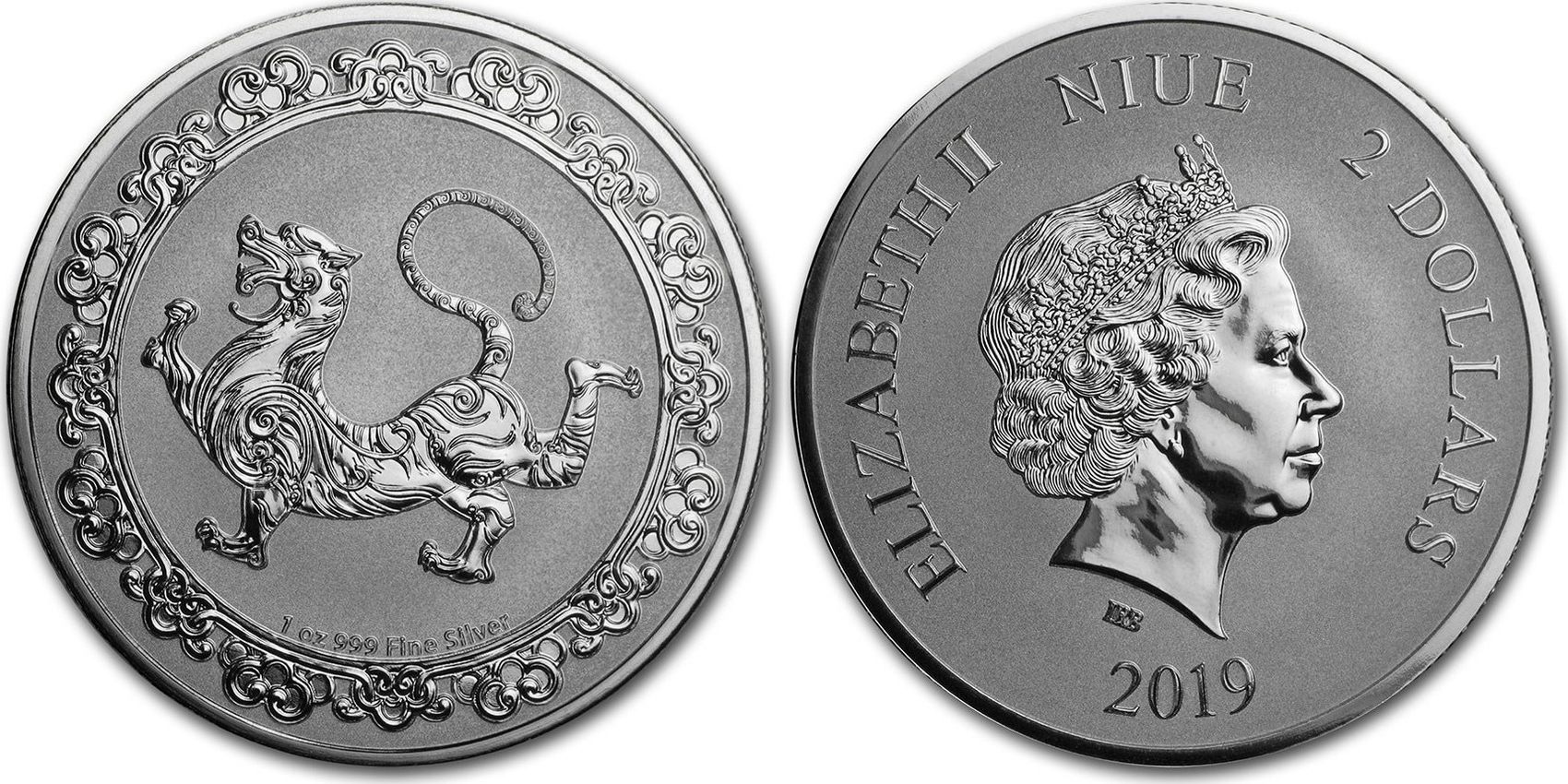 WHITE TIGER 2 Oz Silver Coin Chad 2020 Niue 2 Dollar 2019 Celestial Animals  The White