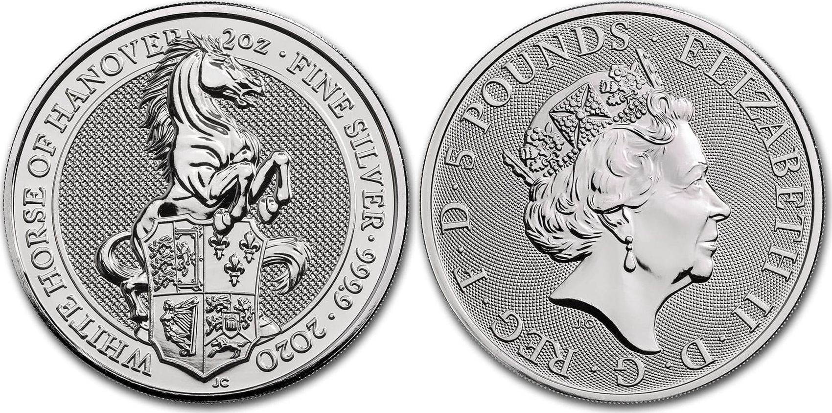 2020 Great Britain 2 oz Silver Queen's Beasts White Horse of Hanover Coin .9999 