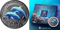 Karibik Inseln 2 Dollars Silver coin 2023 1oz - Dominica EC8 - Dolphin - Color Stamp gloss color