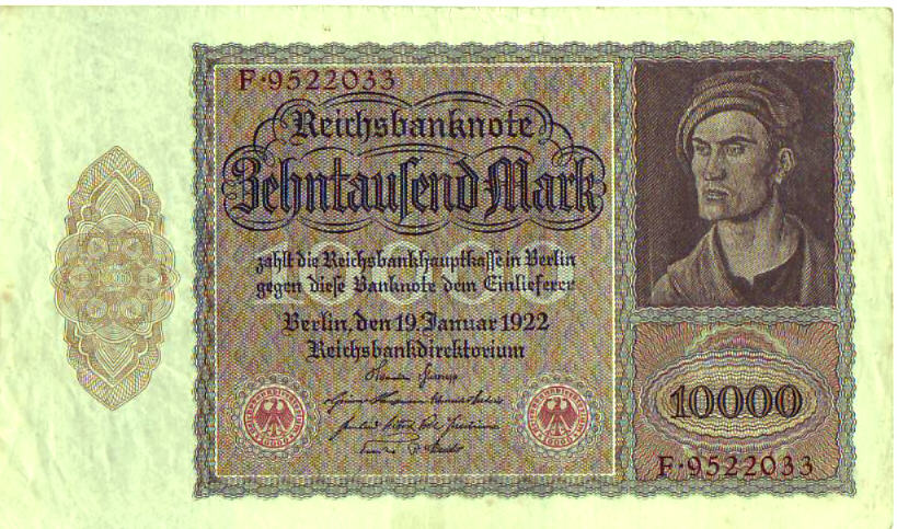 DEUTSCHLAND, PAPIERGELD Reichsbanknote, 10000 Mark, 19.1.1922. VF | MA ...