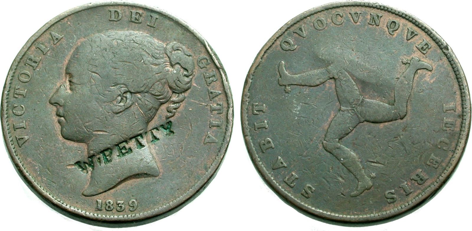 ISLE OF MAN Penny 1839 mit Gegenstempel F-VF Русские монеты из драгоценных.