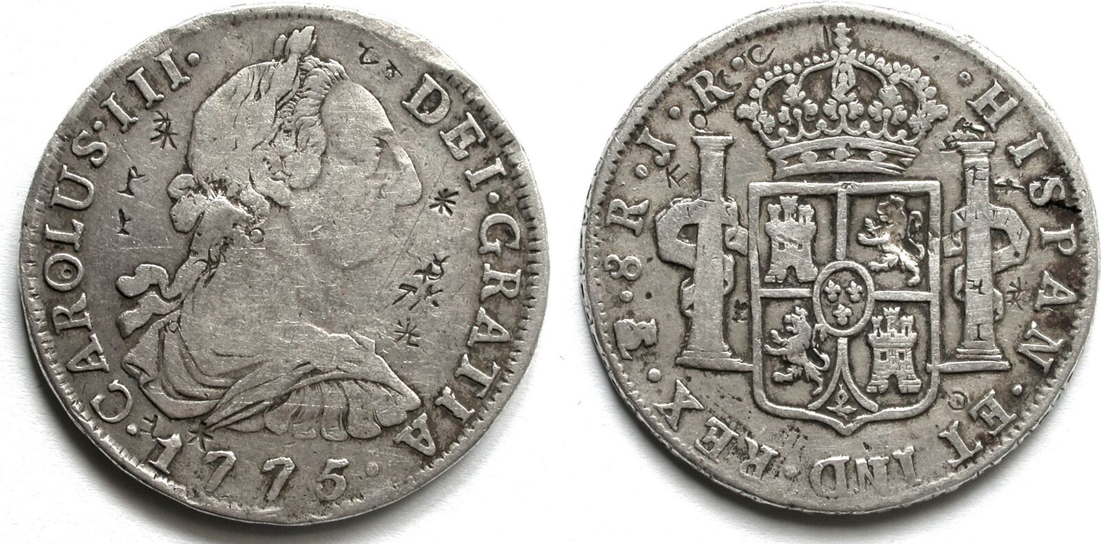 SPANIEN 8 Reales 1775 Potosi, with Chinese chopmarks F