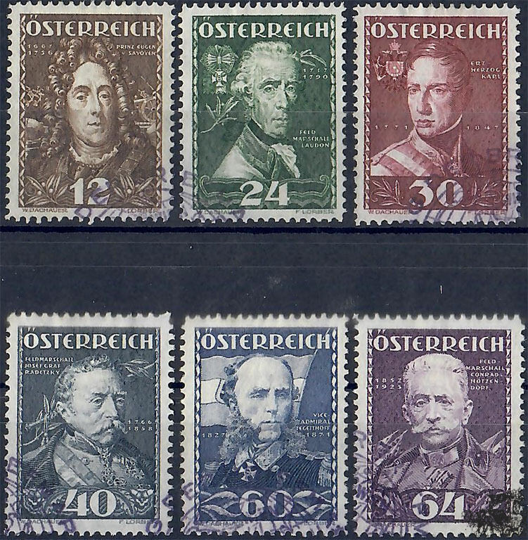 Österreich 1935 Satz o, Gr. 12(+12) bis 64(+64) - Heerführer | MA-Shops