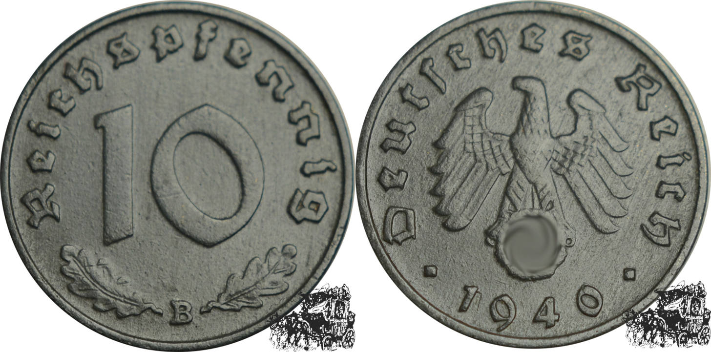 Немецкая монета 1940 10 рейхспфеннигов