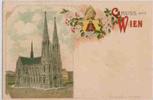 Österreich Gruss aus Wien, Votivkirche, Farblitho ca.1895 -