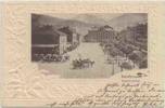 Österreich Ansichtskarte Innsbruck, Bahnhof-Platz, Prägekarte, gelaufen 1906 -