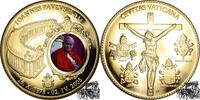 Vatikan Medaille - Papst Johannes Paul II. (16.X. 1978 - 02.IV. 2005) vergoldet mit Farbmotiv, PP. -