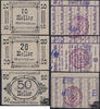 Österreich 10, 20 und 50 Heller - Windischgarsten, OÖ, mit Gemeindestempel, auf Lebensmittelkarte (Brot/Mehl), lila Papier, Notgeld 1920 -