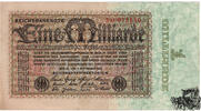 1 Milliarde Mark 1923 - FZ und KN 6-stellig rot - Deutschland - vorzüglich -