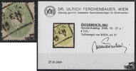 Österreich - Nr. 25 a o 3 Kreuzer 1863 Doppeladler im Oval, Teilstempel von Wien, rel. P! -