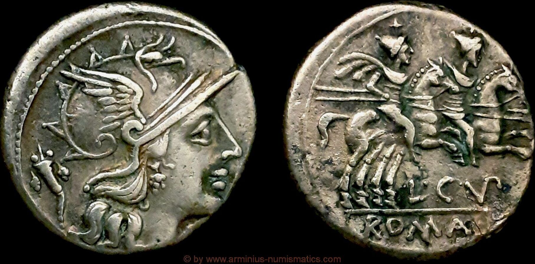 Roman Republic Denar 147 v. Chr. moneyer Lucius Cupiennus VF - EF | MA ...