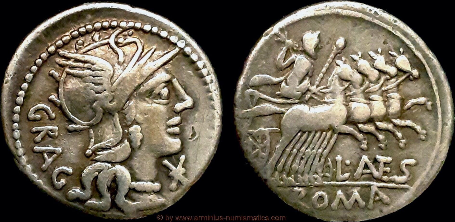 Roman Repblic Denar 136 v. Chr. moneyer Lucius Antestius Gragulus VF ...