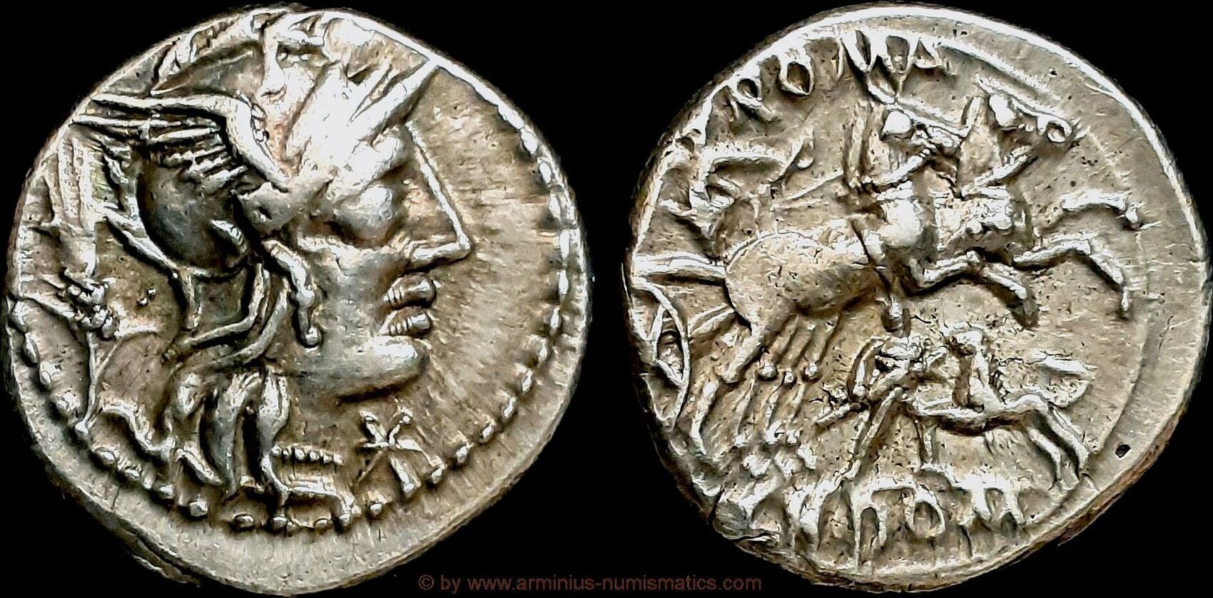 Roman Republic Denar 128 v. Chr. moneyer Cnaeus Domitius Ahenobarbus VF ...