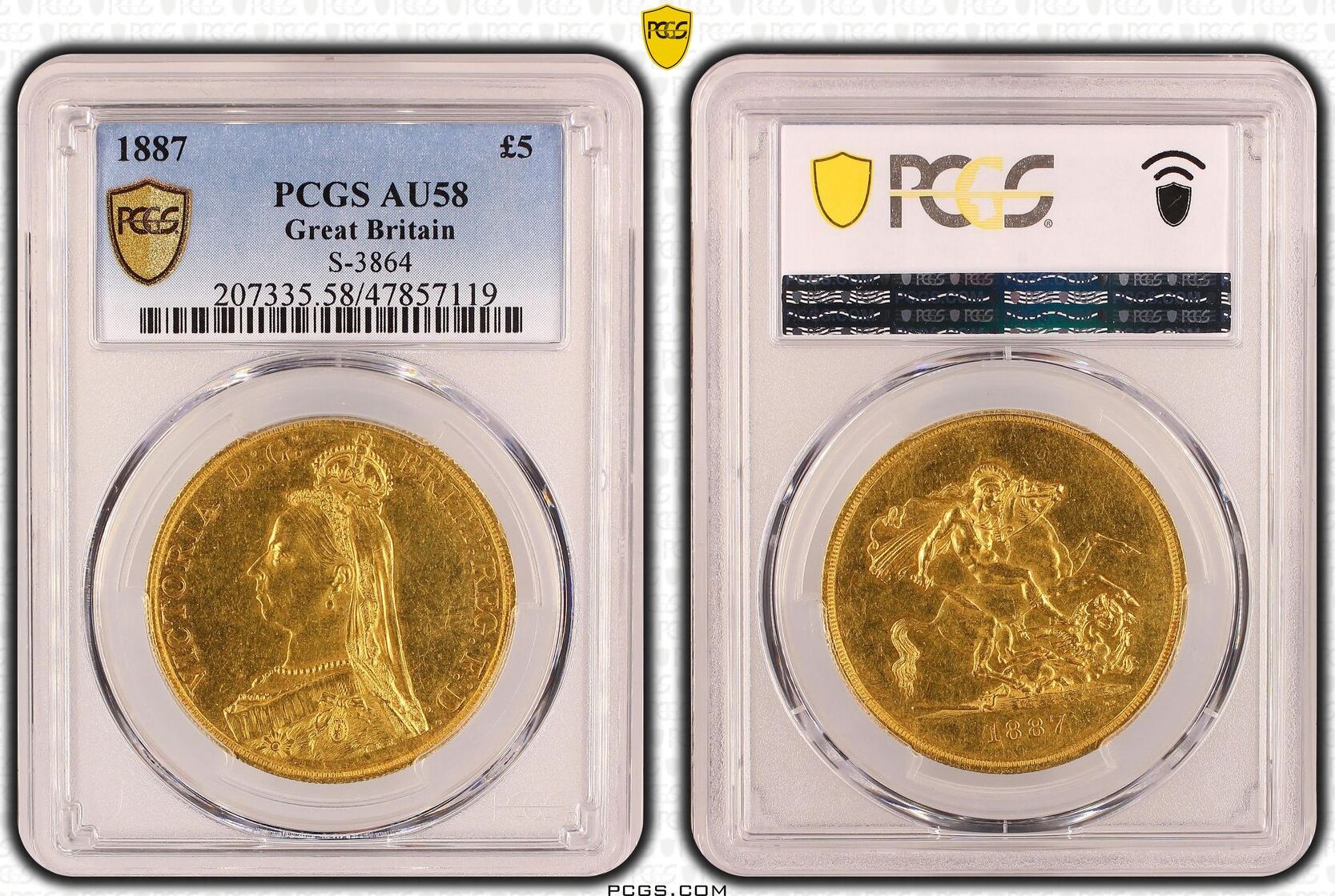 Great Britain 5 pounds 1887 Victoria Jubilee head PCGS AU58