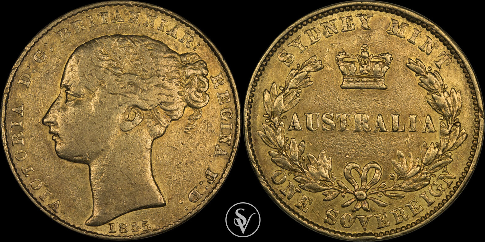 Australia 1 sovereign 1855 Victoria Sydney mint