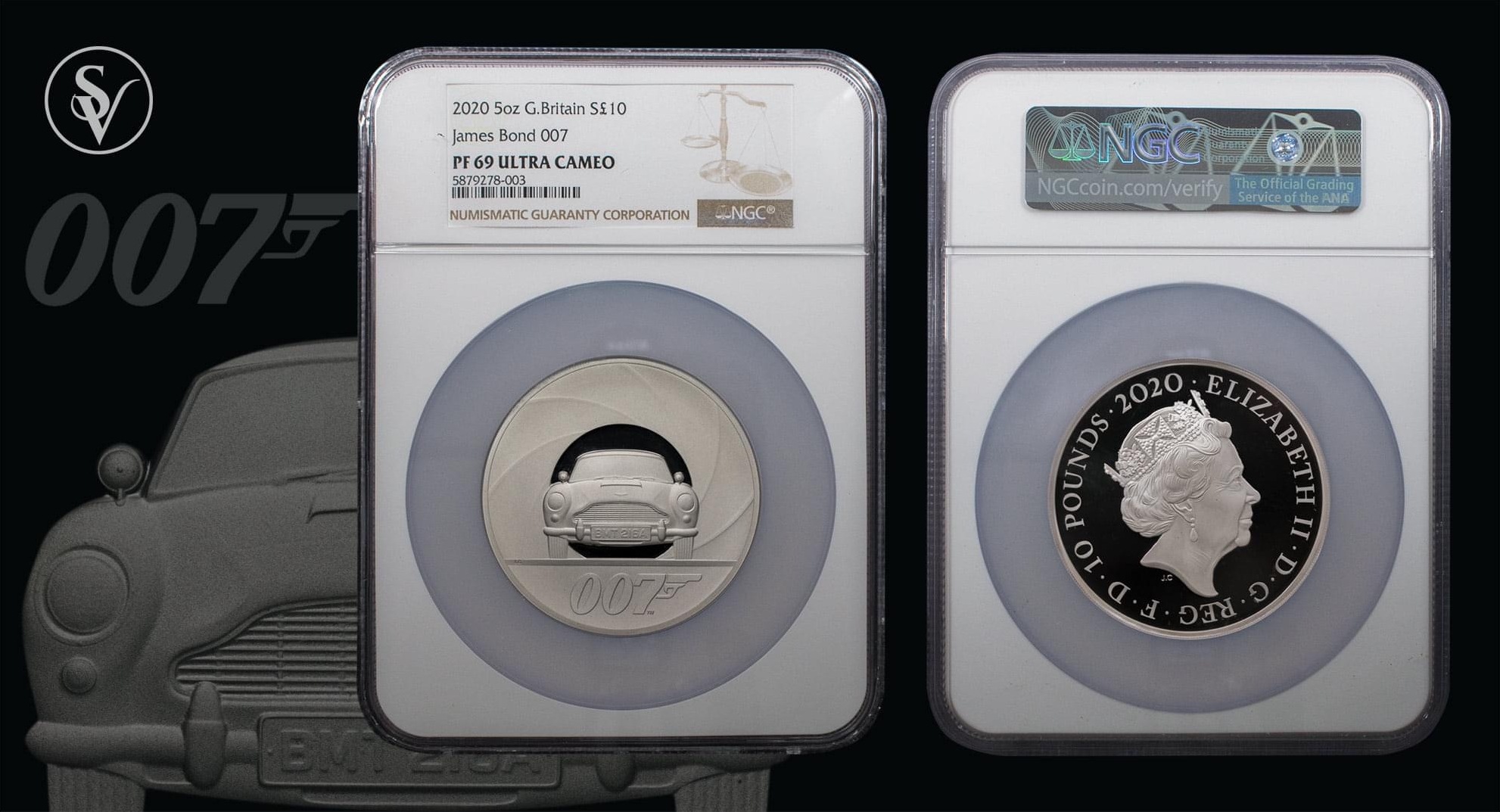 G.Britain S10PND 2020 5oz James Bond 007 NGC PF 69 ULTRA CAMEO