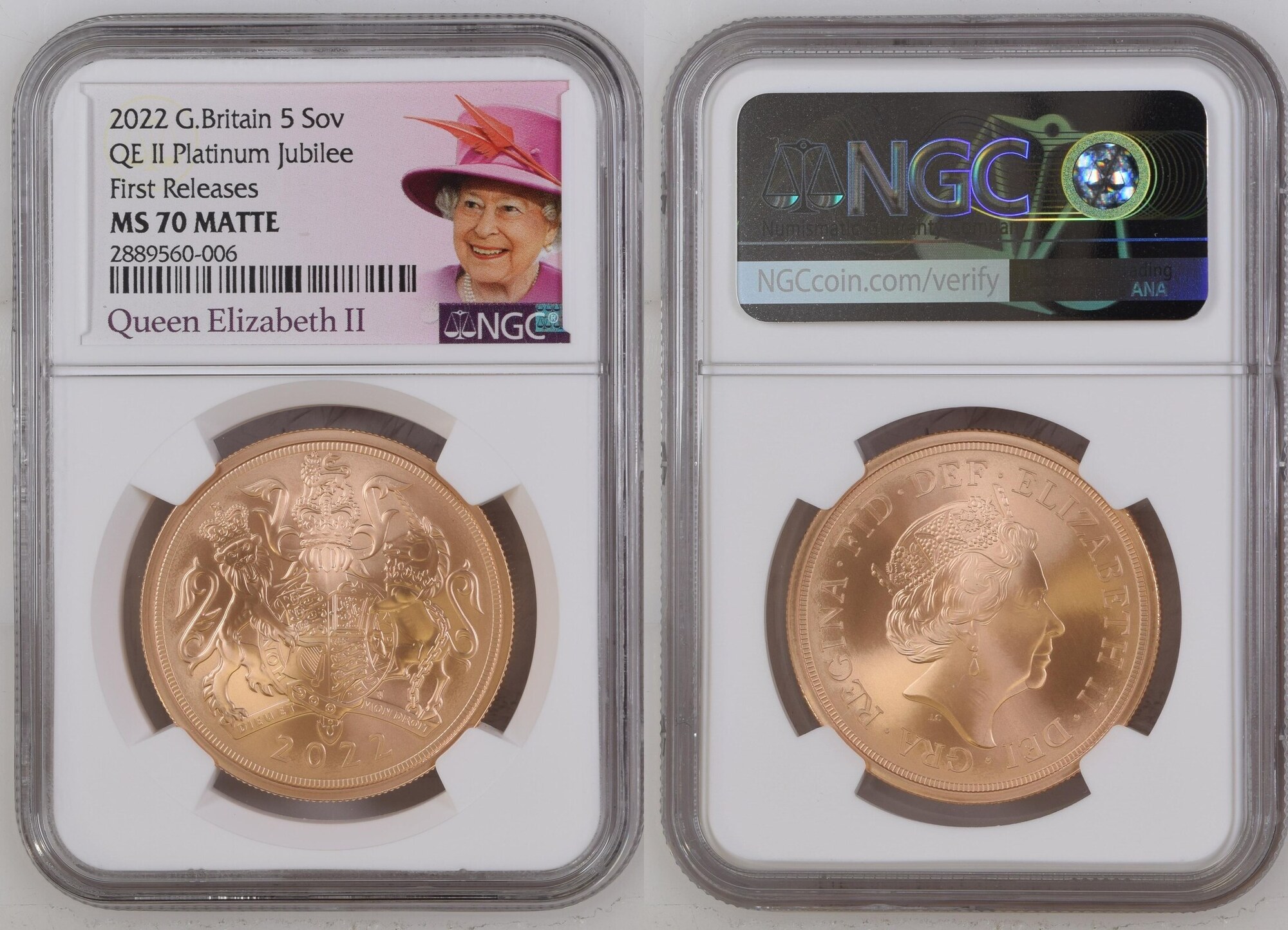 G.Britain 5 pounds 2022 Platinum Jubilee NGC MS 70 MATTE | MA-Shops