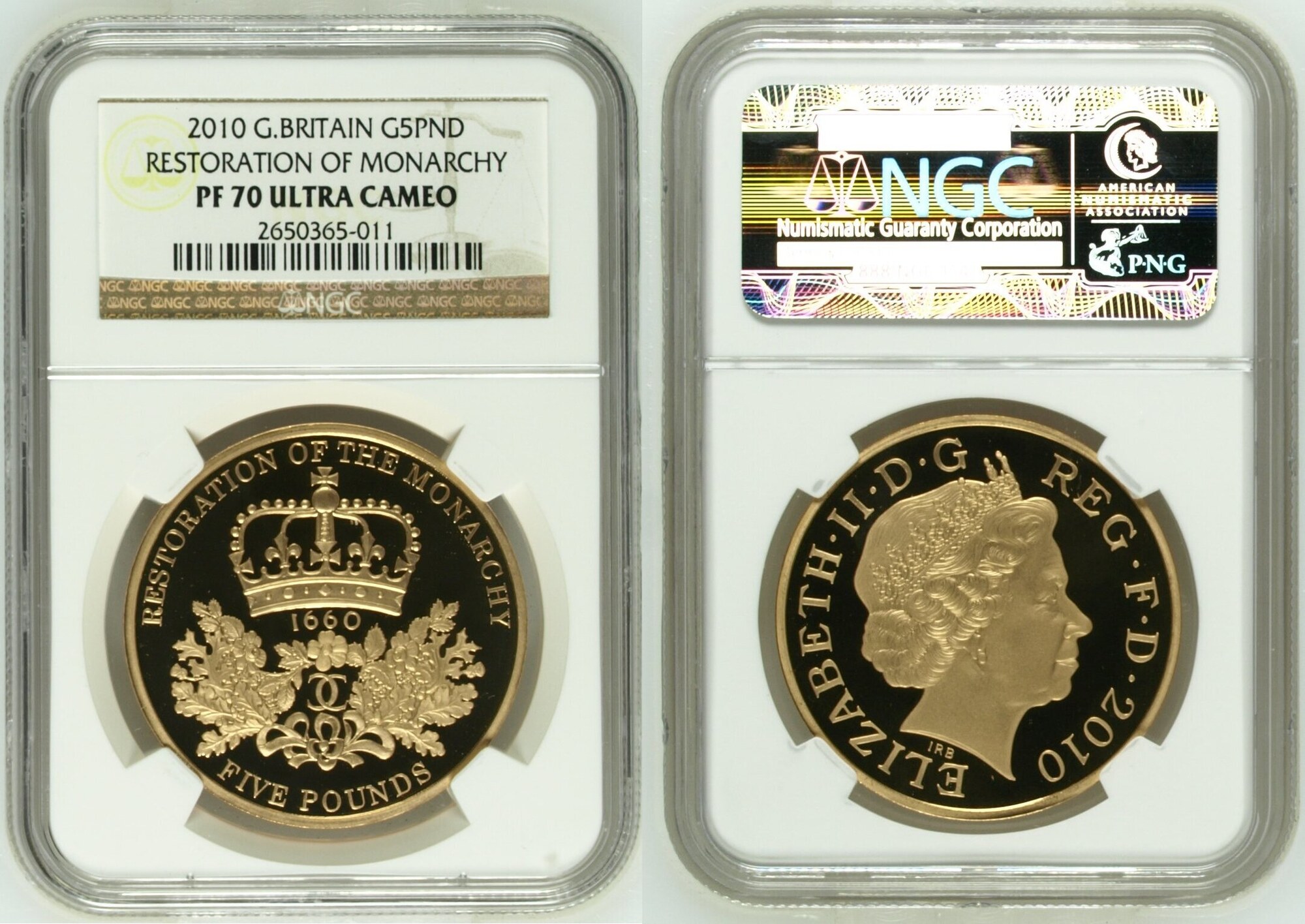 2010年イギリス 王政復古350周年記念 5ポンド 金貨 NGC PF70UC 2010年　王政復古350年　5ポンド