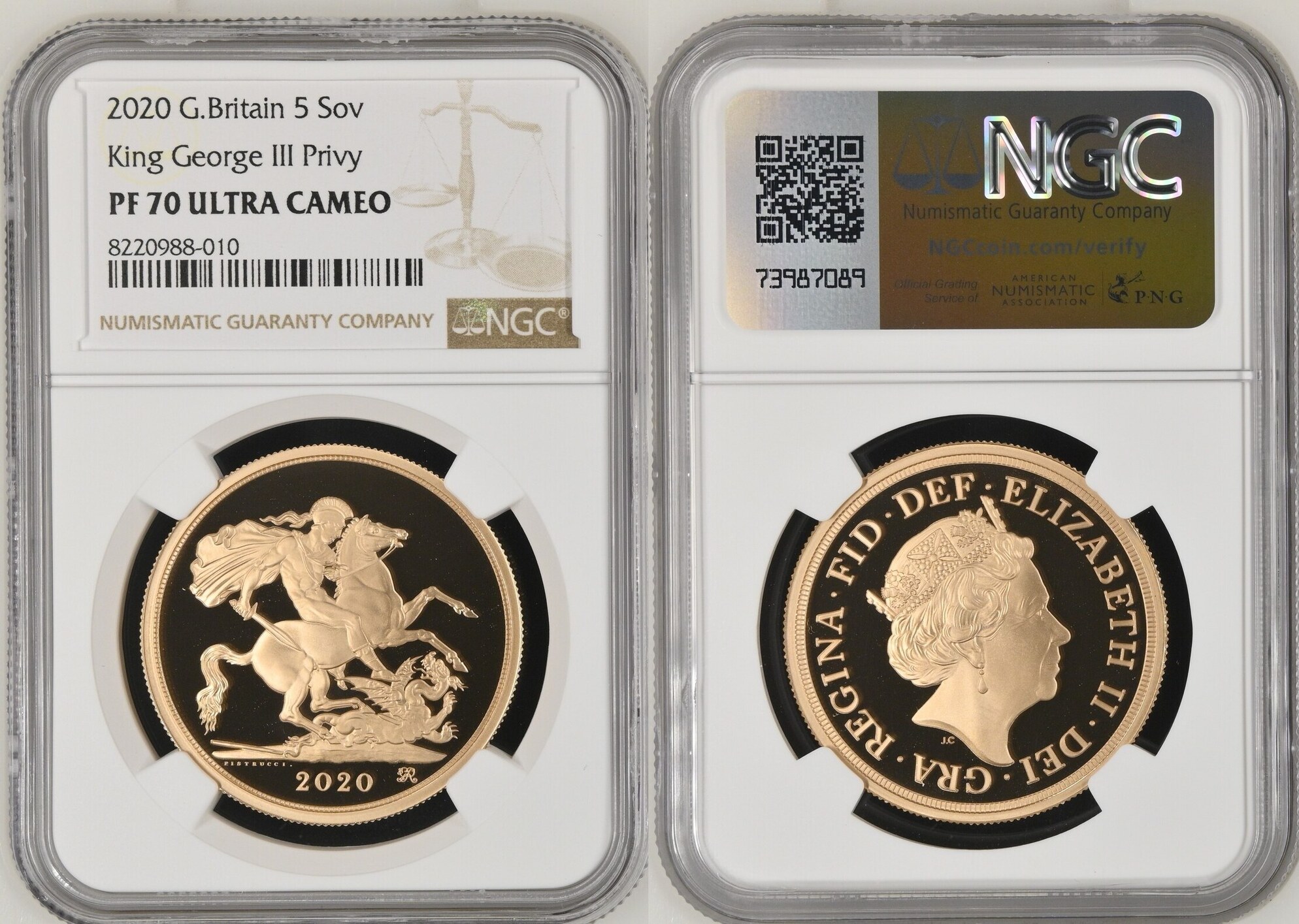 G.Britain 5 pounds 2020 Elizabeth II King George III Privy NGC PF 70 ULTRA  CAMEO | MA-Shops