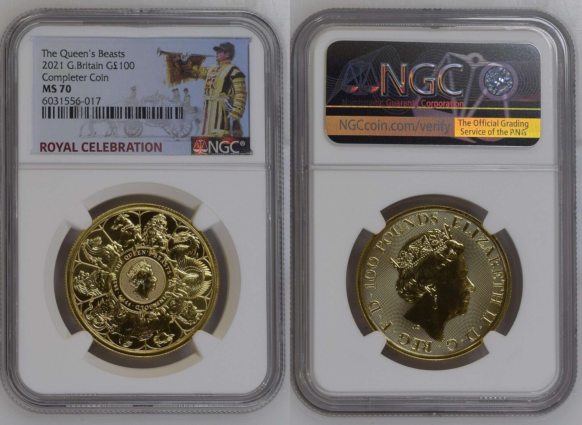 G.Britain 100 pounds 2021 Completer Queen's Beasts NGC MS 70