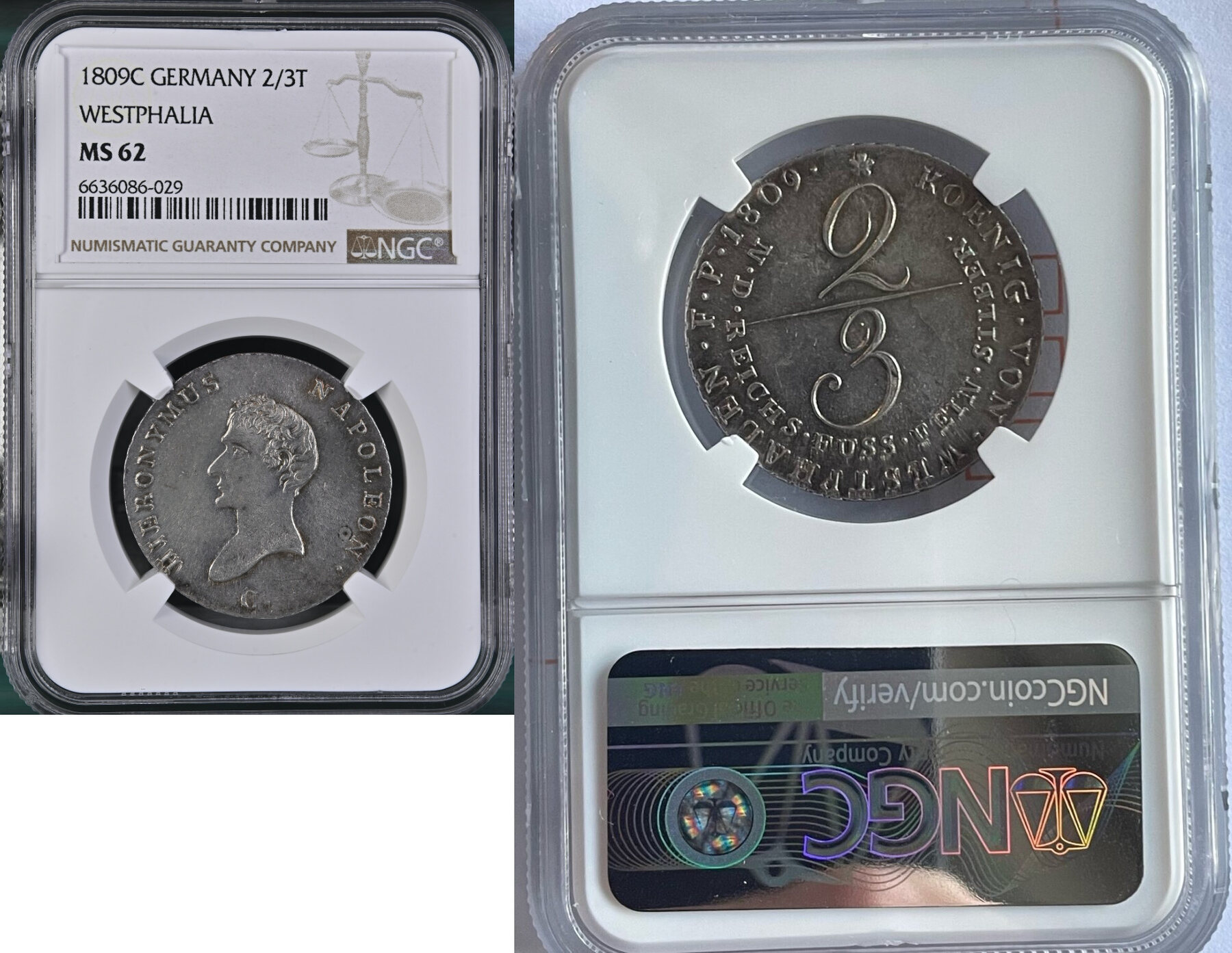 GERMANY 2/3T 1809C Allemagne - 2/3 thaler 1809 Clausthal - NGC MS62 TOP ...